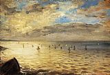 Picnic on The Sea Paintings - The Sea from the Heights of Dieppe by Eugene Delacroix